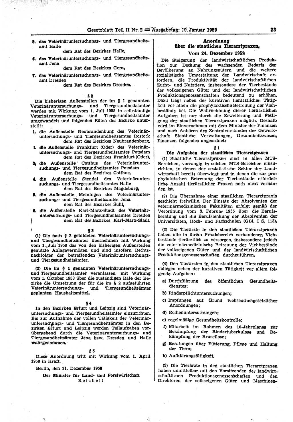 Gesetzblatt (GBl.) der Deutschen Demokratischen Republik (DDR) Teil ⅠⅠ 1959, Seite 23 (GBl. DDR ⅠⅠ 1959, S. 23)