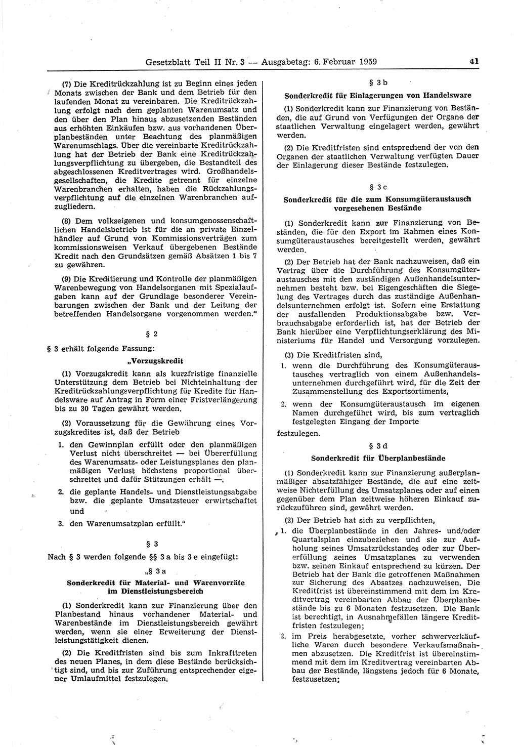 Gesetzblatt (GBl.) der Deutschen Demokratischen Republik (DDR) Teil ⅠⅠ 1959, Seite 41 (GBl. DDR ⅠⅠ 1959, S. 41)