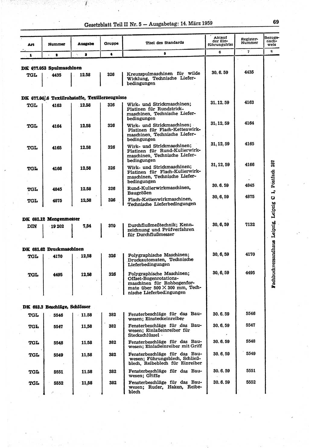 Gesetzblatt (GBl.) der Deutschen Demokratischen Republik (DDR) Teil â… â… 1959, Seite 69 (GBl. DDR â… â… 1959, S. 69)