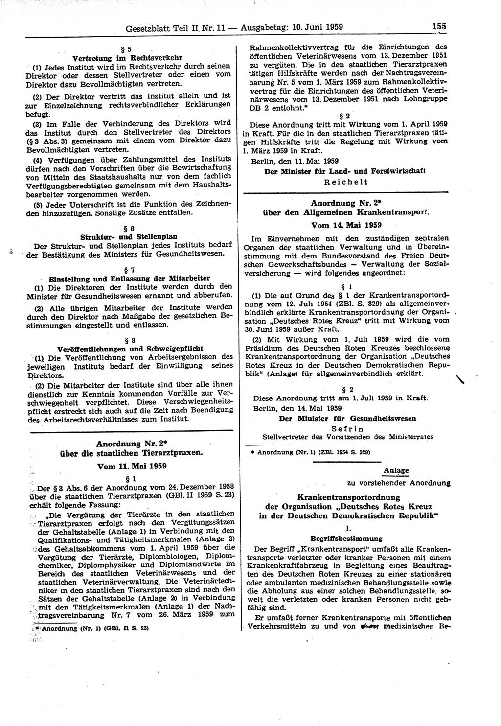 Gesetzblatt (GBl.) der Deutschen Demokratischen Republik (DDR) Teil ⅠⅠ 1959, Seite 155 (GBl. DDR ⅠⅠ 1959, S. 155)