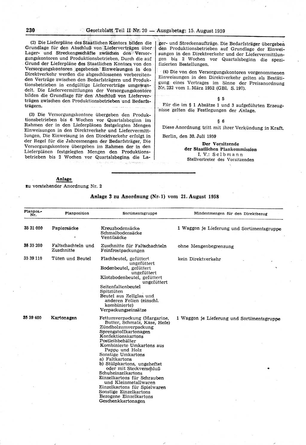 Gesetzblatt (GBl.) der Deutschen Demokratischen Republik (DDR) Teil ⅠⅠ 1959, Seite 230 (GBl. DDR ⅠⅠ 1959, S. 230)