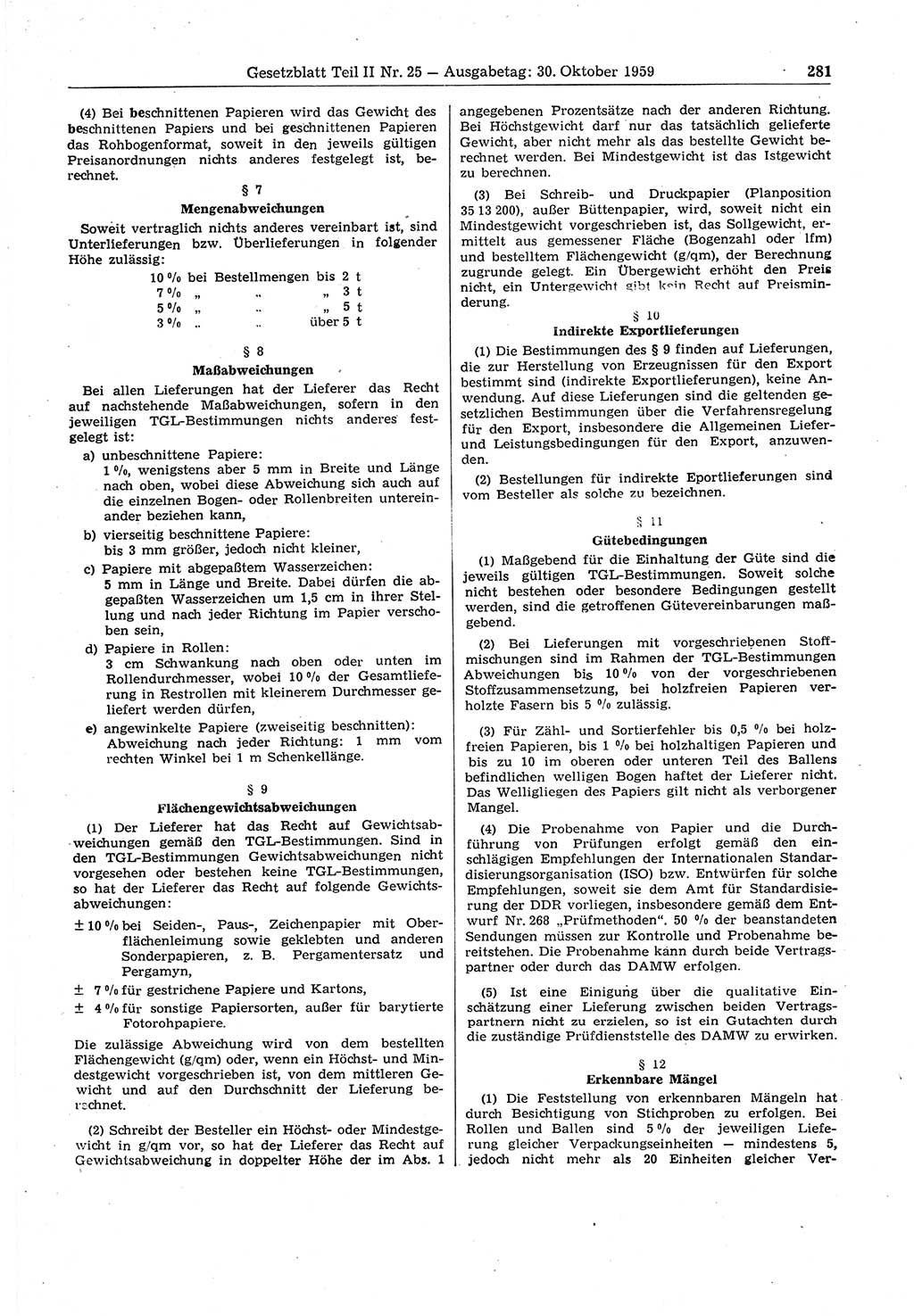 Gesetzblatt (GBl.) der Deutschen Demokratischen Republik (DDR) Teil â… â… 1959, Seite 281 (GBl. DDR â… â… 1959, S. 281)