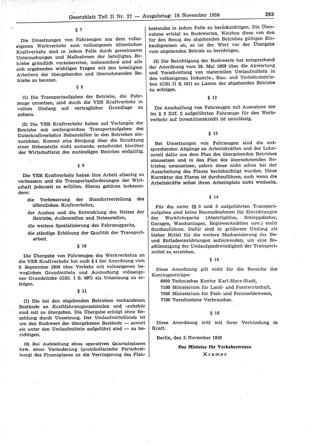 Gesetzblatt (GBl.) der Deutschen Demokratischen Republik (DDR) Teil ⅠⅠ 1959, Seite 293 (GBl. DDR ⅠⅠ 1959, S. 293)