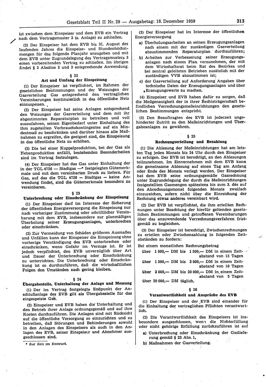 Gesetzblatt (GBl.) der Deutschen Demokratischen Republik (DDR) Teil ⅠⅠ 1959, Seite 313 (GBl. DDR ⅠⅠ 1959, S. 313)