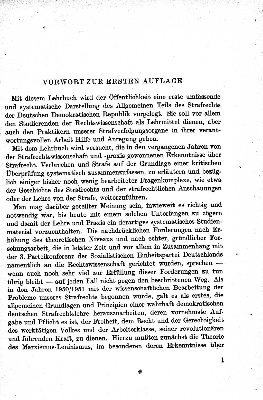 Lehrbuch des Strafrechts der Deutschen Demokratischen Republik (DDR), Allgemeiner Teil 1959, Seite 1 (Lb. Strafr. DDR AT 1959, S. 1)