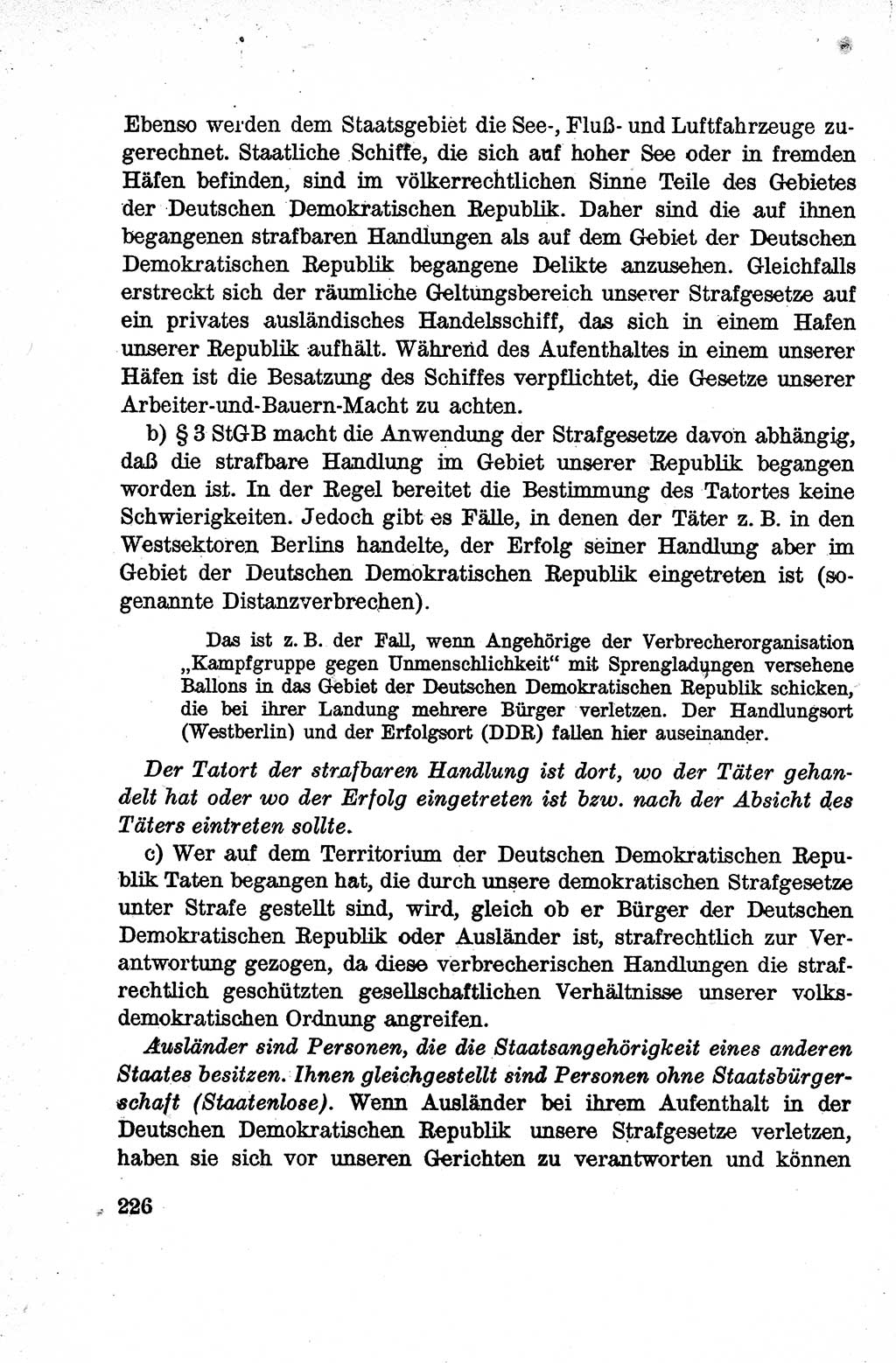 Lehrbuch des Strafrechts der Deutschen Demokratischen Republik (DDR), Allgemeiner Teil 1959, Seite 226 (Lb. Strafr. DDR AT 1959, S. 226)