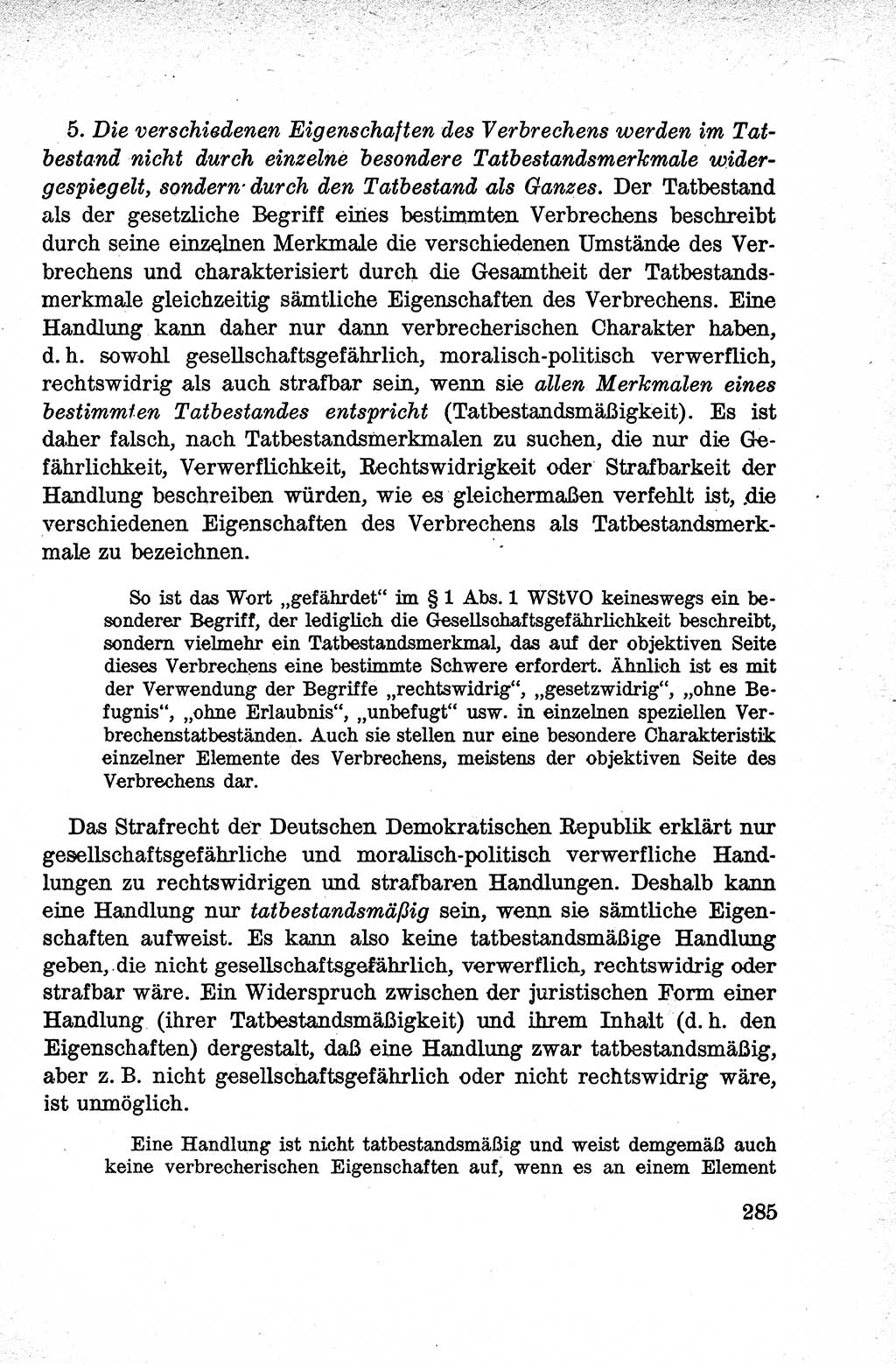 Lehrbuch des Strafrechts der Deutschen Demokratischen Republik (DDR), Allgemeiner Teil 1959, Seite 285 (Lb. Strafr. DDR AT 1959, S. 285)