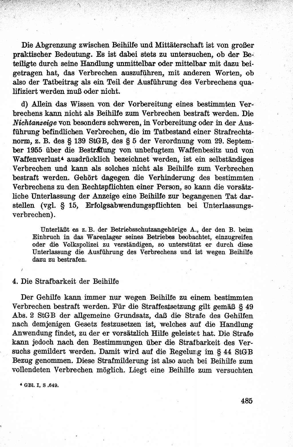 Lehrbuch des Strafrechts der Deutschen Demokratischen Republik (DDR), Allgemeiner Teil 1959, Seite 485 (Lb. Strafr. DDR AT 1959, S. 485)