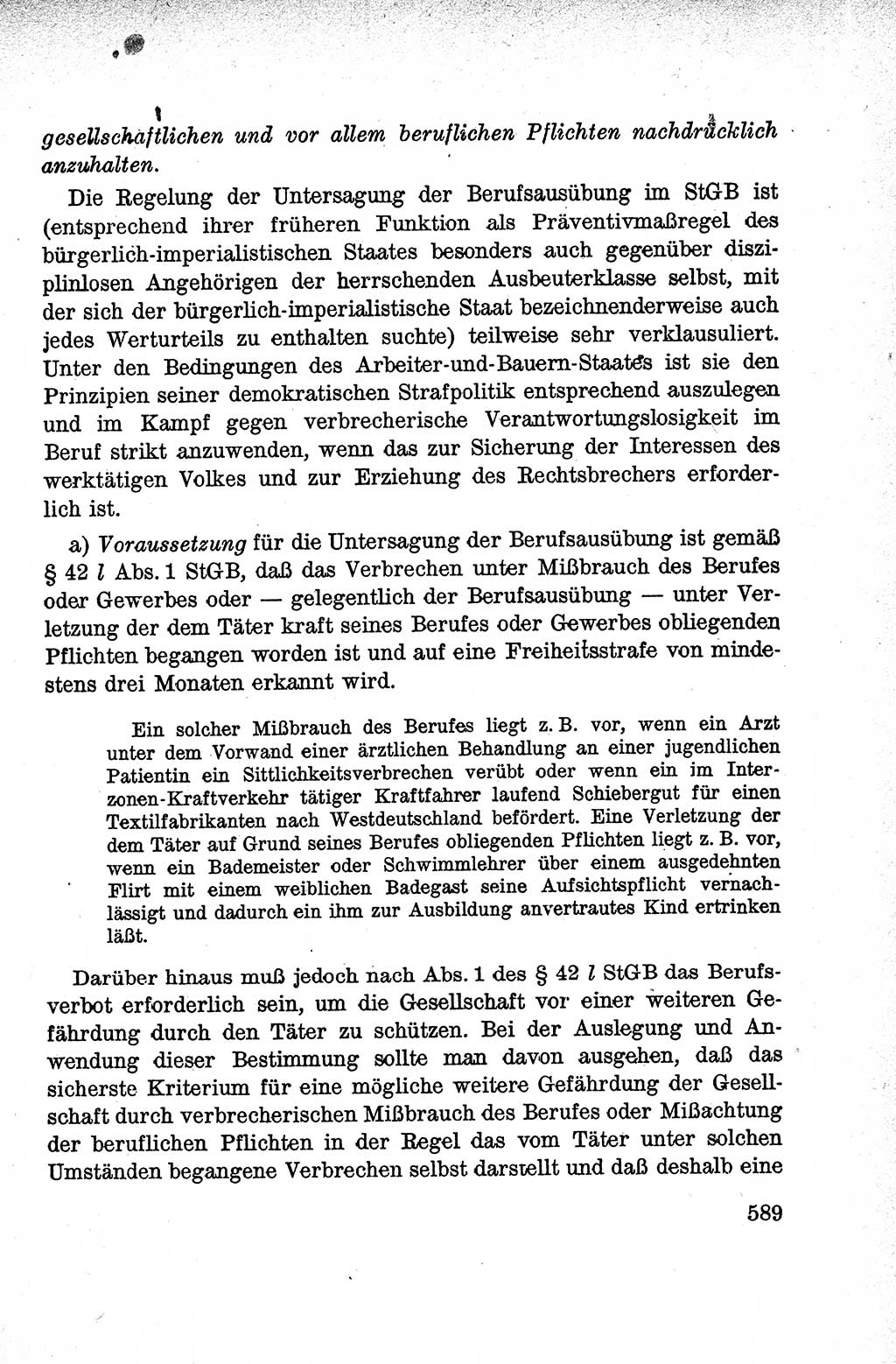 Lehrbuch des Strafrechts der Deutschen Demokratischen Republik (DDR), Allgemeiner Teil 1959, Seite 589 (Lb. Strafr. DDR AT 1959, S. 589)