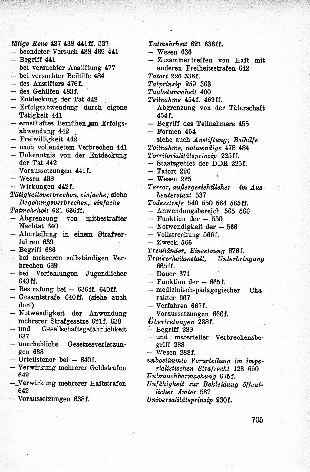 Lehrbuch des Strafrechts der Deutschen Demokratischen Republik (DDR), Allgemeiner Teil 1959, Seite 705 (Lb. Strafr. DDR AT 1959, S. 705)