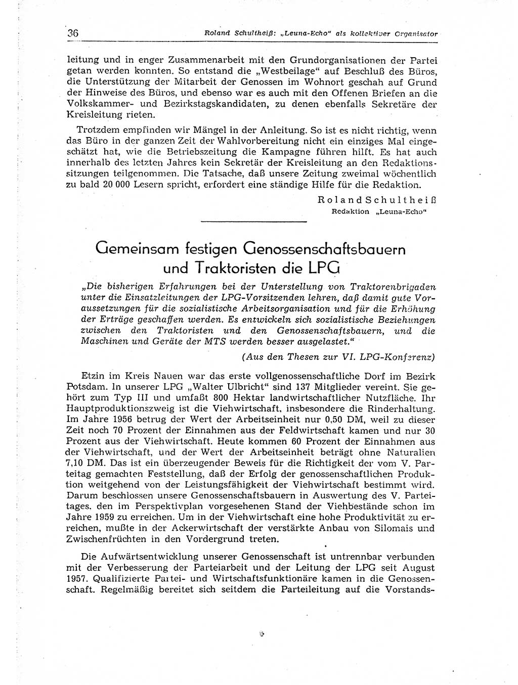 Neuer Weg (NW), Organ des Zentralkomitees (ZK) der SED (Sozialistische Einheitspartei Deutschlands) für Fragen des Parteiaufbaus und des Parteilebens, 14. Jahrgang [Deutsche Demokratische Republik (DDR)] 1959, Seite 36 (NW ZK SED DDR 1959, S. 36)