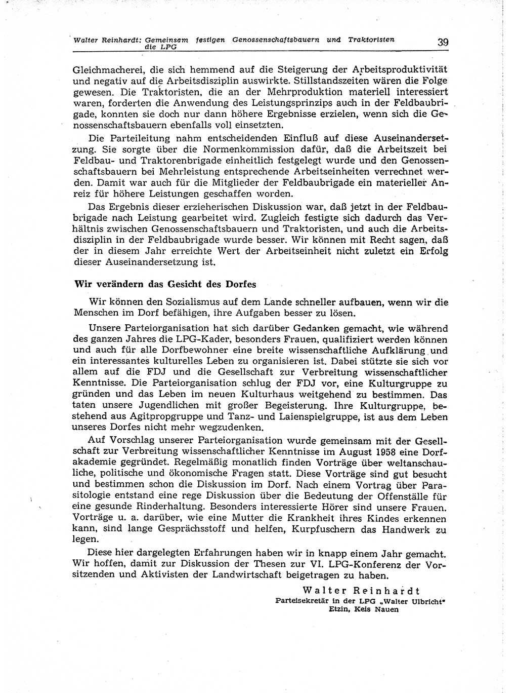 Neuer Weg (NW), Organ des Zentralkomitees (ZK) der SED (Sozialistische Einheitspartei Deutschlands) für Fragen des Parteiaufbaus und des Parteilebens, 14. Jahrgang [Deutsche Demokratische Republik (DDR)] 1959, Seite 39 (NW ZK SED DDR 1959, S. 39)