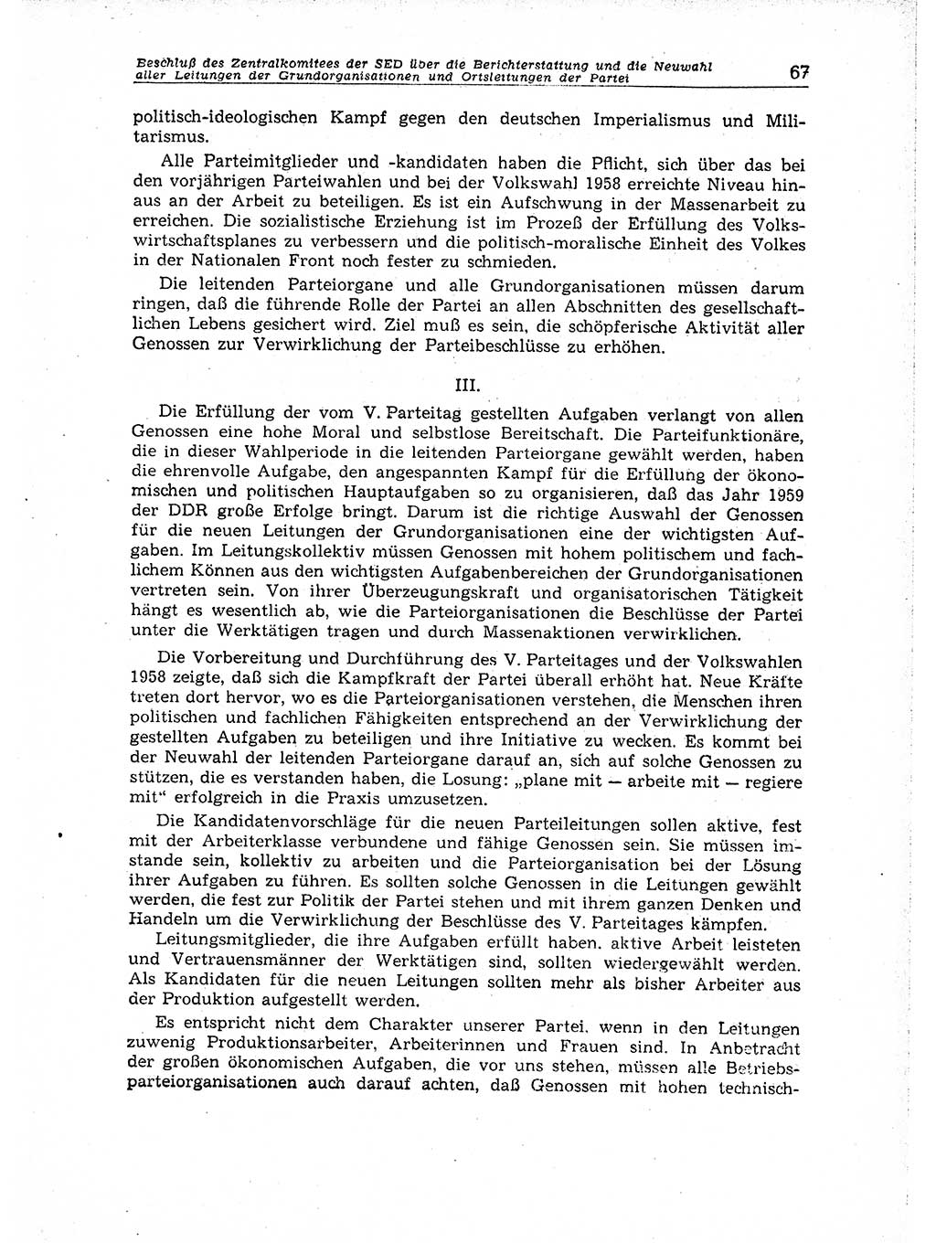 Neuer Weg (NW), Organ des Zentralkomitees (ZK) der SED (Sozialistische Einheitspartei Deutschlands) für Fragen des Parteiaufbaus und des Parteilebens, 14. Jahrgang [Deutsche Demokratische Republik (DDR)] 1959, Seite 67 (NW ZK SED DDR 1959, S. 67)