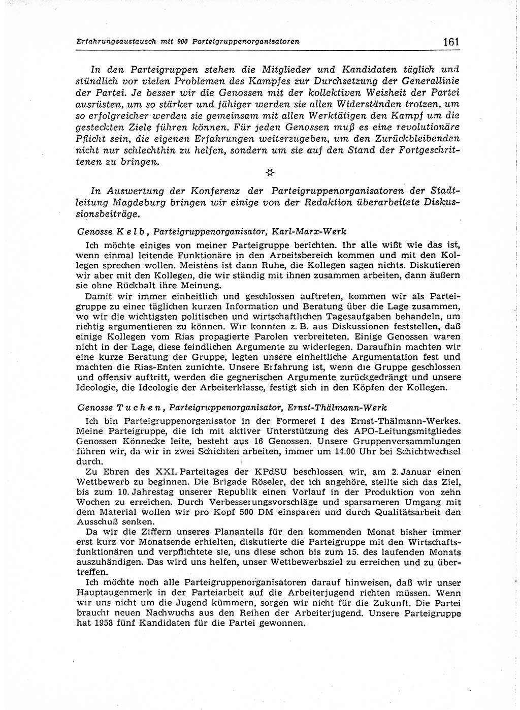 Neuer Weg (NW), Organ des Zentralkomitees (ZK) der SED (Sozialistische Einheitspartei Deutschlands) für Fragen des Parteiaufbaus und des Parteilebens, 14. Jahrgang [Deutsche Demokratische Republik (DDR)] 1959, Seite 161 (NW ZK SED DDR 1959, S. 161)