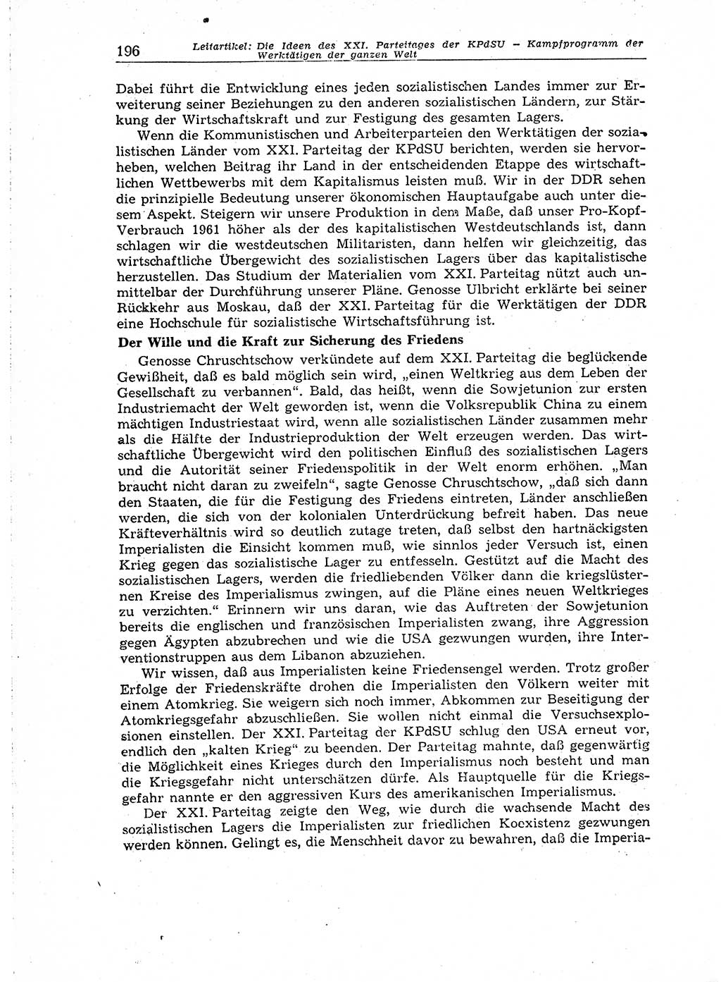 Neuer Weg (NW), Organ des Zentralkomitees (ZK) der SED (Sozialistische Einheitspartei Deutschlands) für Fragen des Parteiaufbaus und des Parteilebens, 14. Jahrgang [Deutsche Demokratische Republik (DDR)] 1959, Seite 196 (NW ZK SED DDR 1959, S. 196)