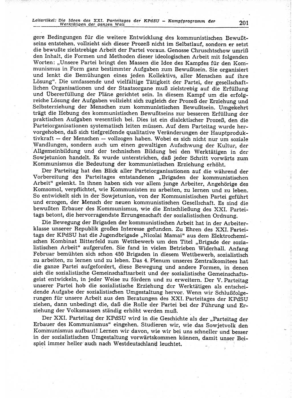 Neuer Weg (NW), Organ des Zentralkomitees (ZK) der SED (Sozialistische Einheitspartei Deutschlands) für Fragen des Parteiaufbaus und des Parteilebens, 14. Jahrgang [Deutsche Demokratische Republik (DDR)] 1959, Seite 201 (NW ZK SED DDR 1959, S. 201)