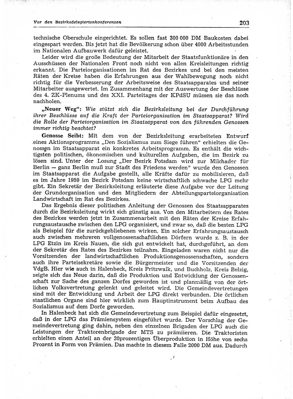 Neuer Weg (NW), Organ des Zentralkomitees (ZK) der SED (Sozialistische Einheitspartei Deutschlands) für Fragen des Parteiaufbaus und des Parteilebens, 14. Jahrgang [Deutsche Demokratische Republik (DDR)] 1959, Seite 203 (NW ZK SED DDR 1959, S. 203)