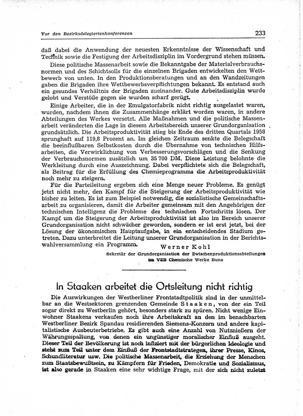 Neuer Weg (NW), Organ des Zentralkomitees (ZK) der SED (Sozialistische Einheitspartei Deutschlands) für Fragen des Parteiaufbaus und des Parteilebens, 14. Jahrgang [Deutsche Demokratische Republik (DDR)] 1959, Seite 233 (NW ZK SED DDR 1959, S. 233)