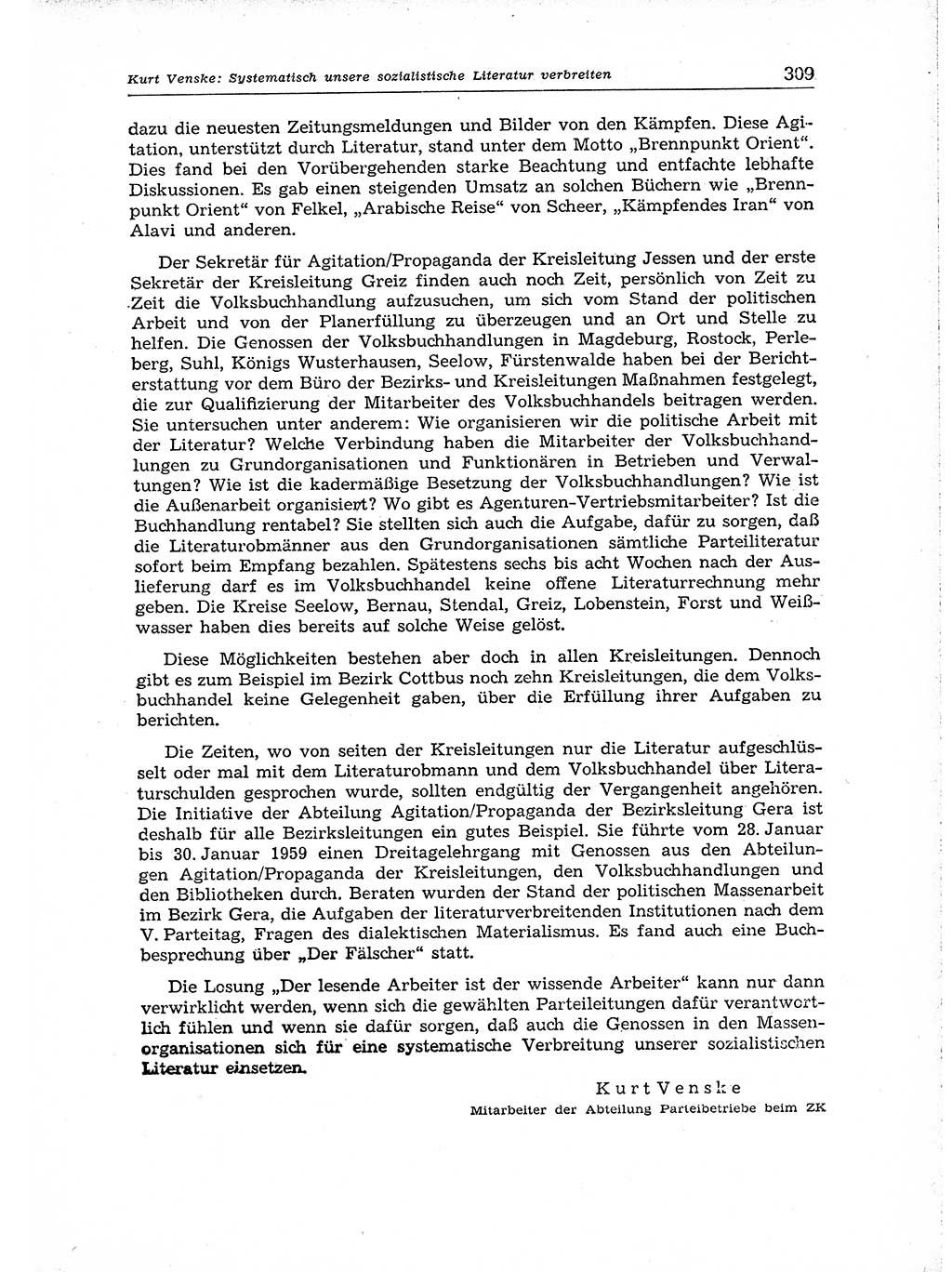 Neuer Weg (NW), Organ des Zentralkomitees (ZK) der SED (Sozialistische Einheitspartei Deutschlands) für Fragen des Parteiaufbaus und des Parteilebens, 14. Jahrgang [Deutsche Demokratische Republik (DDR)] 1959, Seite 309 (NW ZK SED DDR 1959, S. 309)