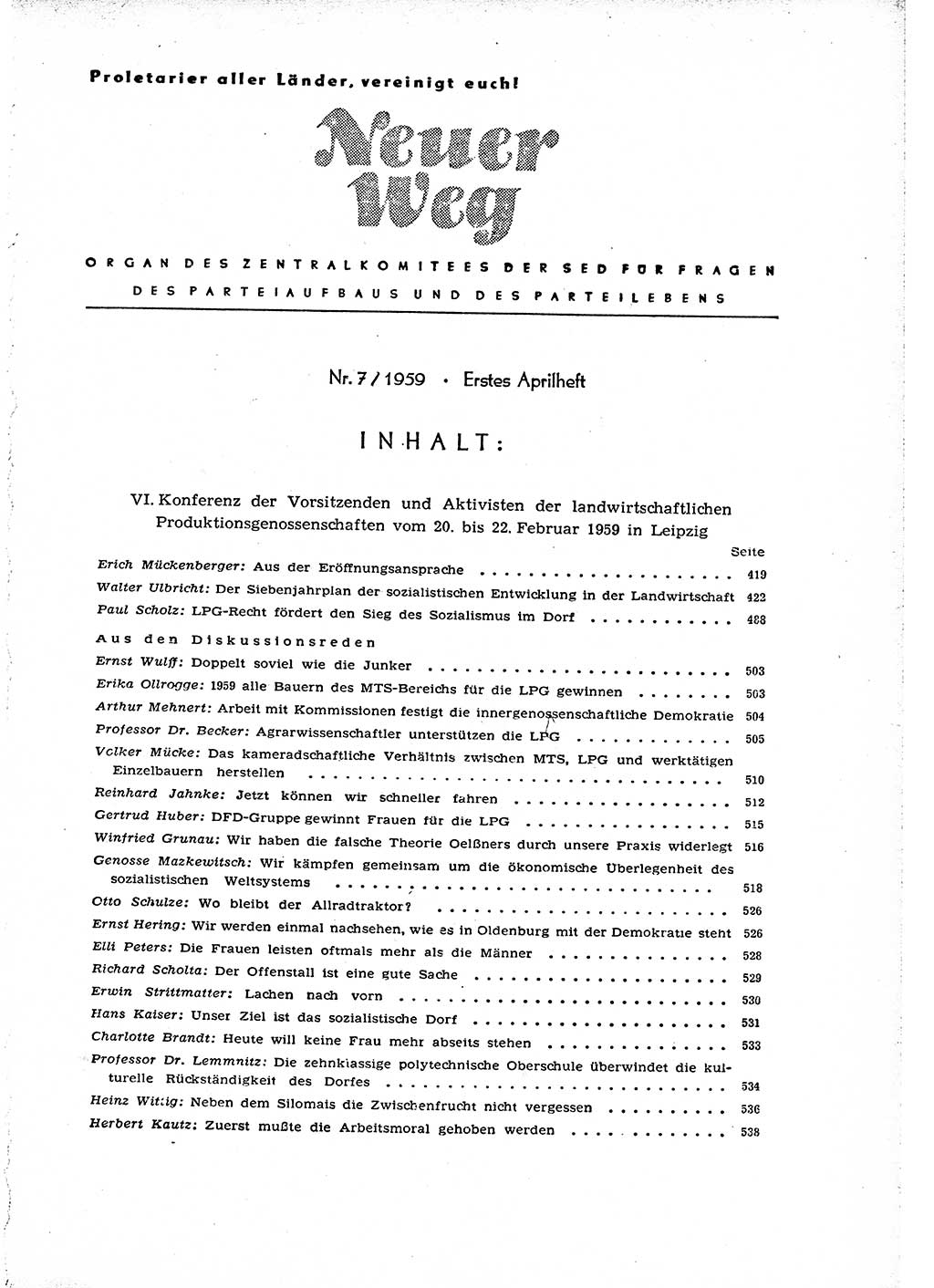 Neuer Weg (NW), Organ des Zentralkomitees (ZK) der SED (Sozialistische Einheitspartei Deutschlands) für Fragen des Parteiaufbaus und des Parteilebens, 14. Jahrgang [Deutsche Demokratische Republik (DDR)] 1959, Seite 417 (NW ZK SED DDR 1959, S. 417)