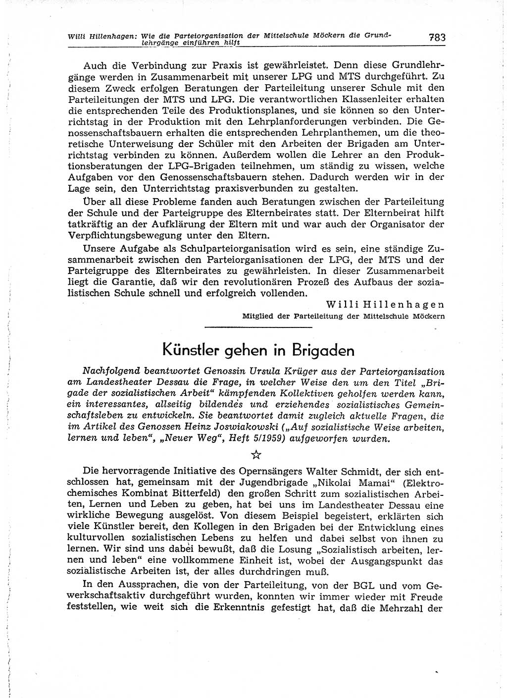 Neuer Weg (NW), Organ des Zentralkomitees (ZK) der SED (Sozialistische Einheitspartei Deutschlands) für Fragen des Parteiaufbaus und des Parteilebens, 14. Jahrgang [Deutsche Demokratische Republik (DDR)] 1959, Seite 783 (NW ZK SED DDR 1959, S. 783)