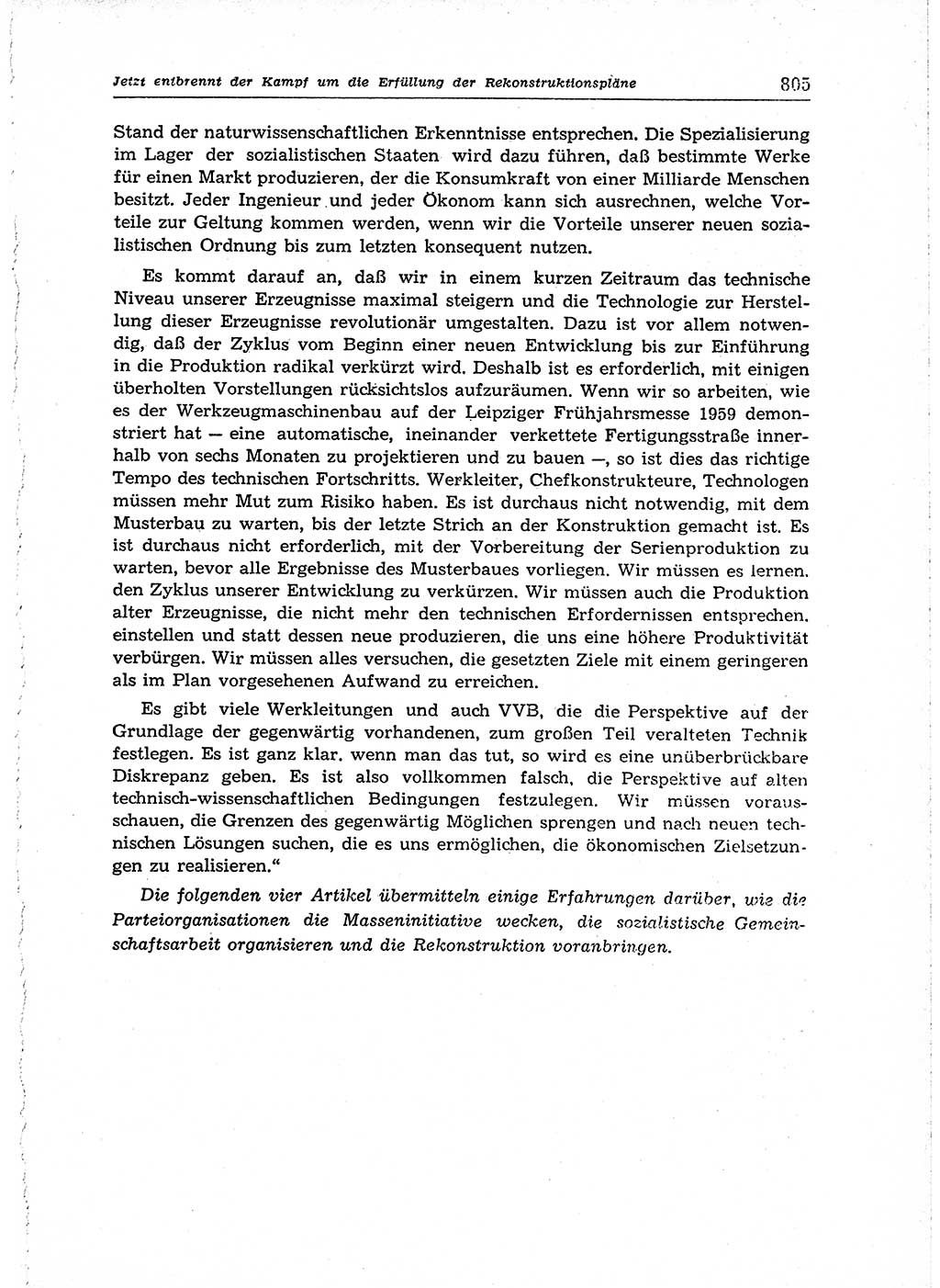 Neuer Weg (NW), Organ des Zentralkomitees (ZK) der SED (Sozialistische Einheitspartei Deutschlands) für Fragen des Parteiaufbaus und des Parteilebens, 14. Jahrgang [Deutsche Demokratische Republik (DDR)] 1959, Seite 805 (NW ZK SED DDR 1959, S. 805)