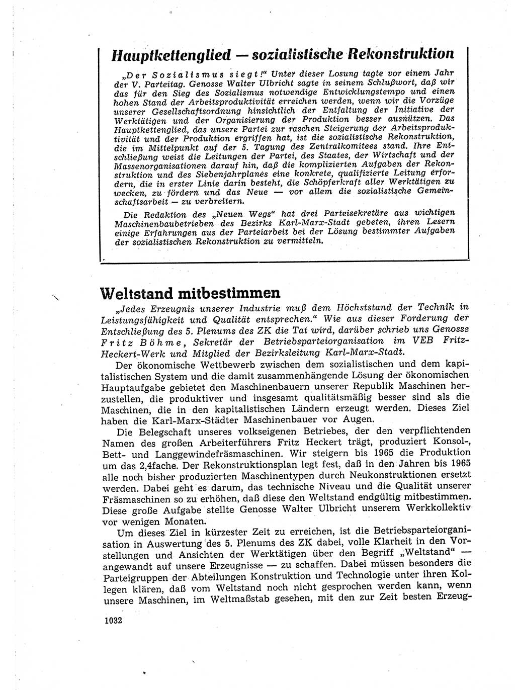 Neuer Weg (NW), Organ des Zentralkomitees (ZK) der SED (Sozialistische Einheitspartei Deutschlands) für Fragen des Parteiaufbaus und des Parteilebens, 14. Jahrgang [Deutsche Demokratische Republik (DDR)] 1959, Seite 1032 (NW ZK SED DDR 1959, S. 1032)