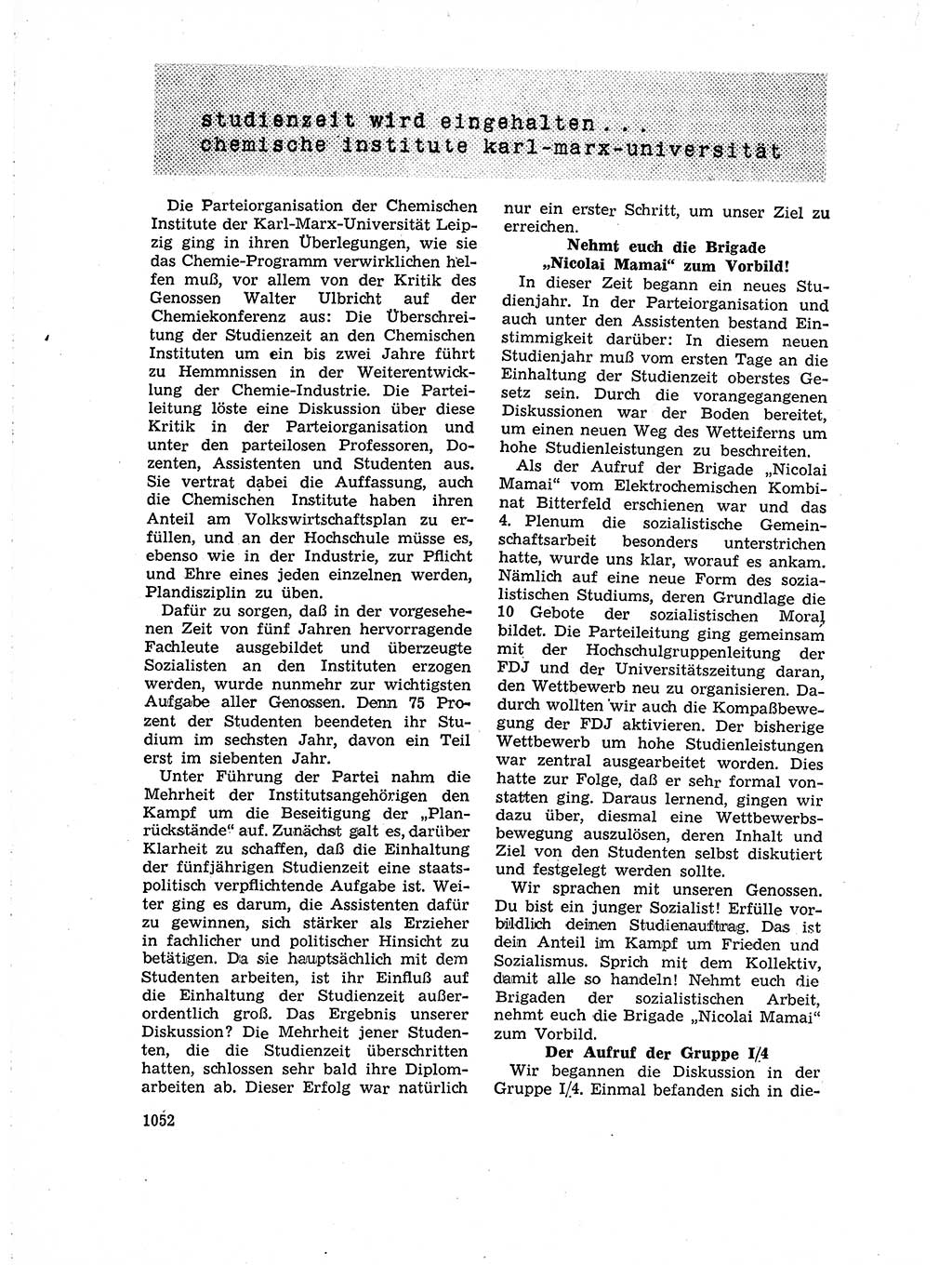 Neuer Weg (NW), Organ des Zentralkomitees (ZK) der SED (Sozialistische Einheitspartei Deutschlands) für Fragen des Parteiaufbaus und des Parteilebens, 14. Jahrgang [Deutsche Demokratische Republik (DDR)] 1959, Seite 1052 (NW ZK SED DDR 1959, S. 1052)