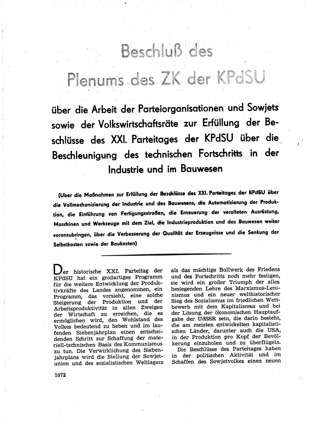 Neuer Weg (NW), Organ des Zentralkomitees (ZK) der SED (Sozialistische Einheitspartei Deutschlands) für Fragen des Parteiaufbaus und des Parteilebens, 14. Jahrgang [Deutsche Demokratische Republik (DDR)] 1959, Seite 1072 (NW ZK SED DDR 1959, S. 1072)