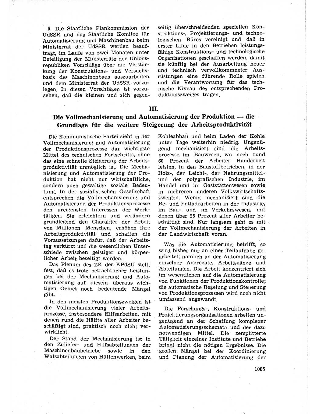 Neuer Weg (NW), Organ des Zentralkomitees (ZK) der SED (Sozialistische Einheitspartei Deutschlands) für Fragen des Parteiaufbaus und des Parteilebens, 14. Jahrgang [Deutsche Demokratische Republik (DDR)] 1959, Seite 1085 (NW ZK SED DDR 1959, S. 1085)