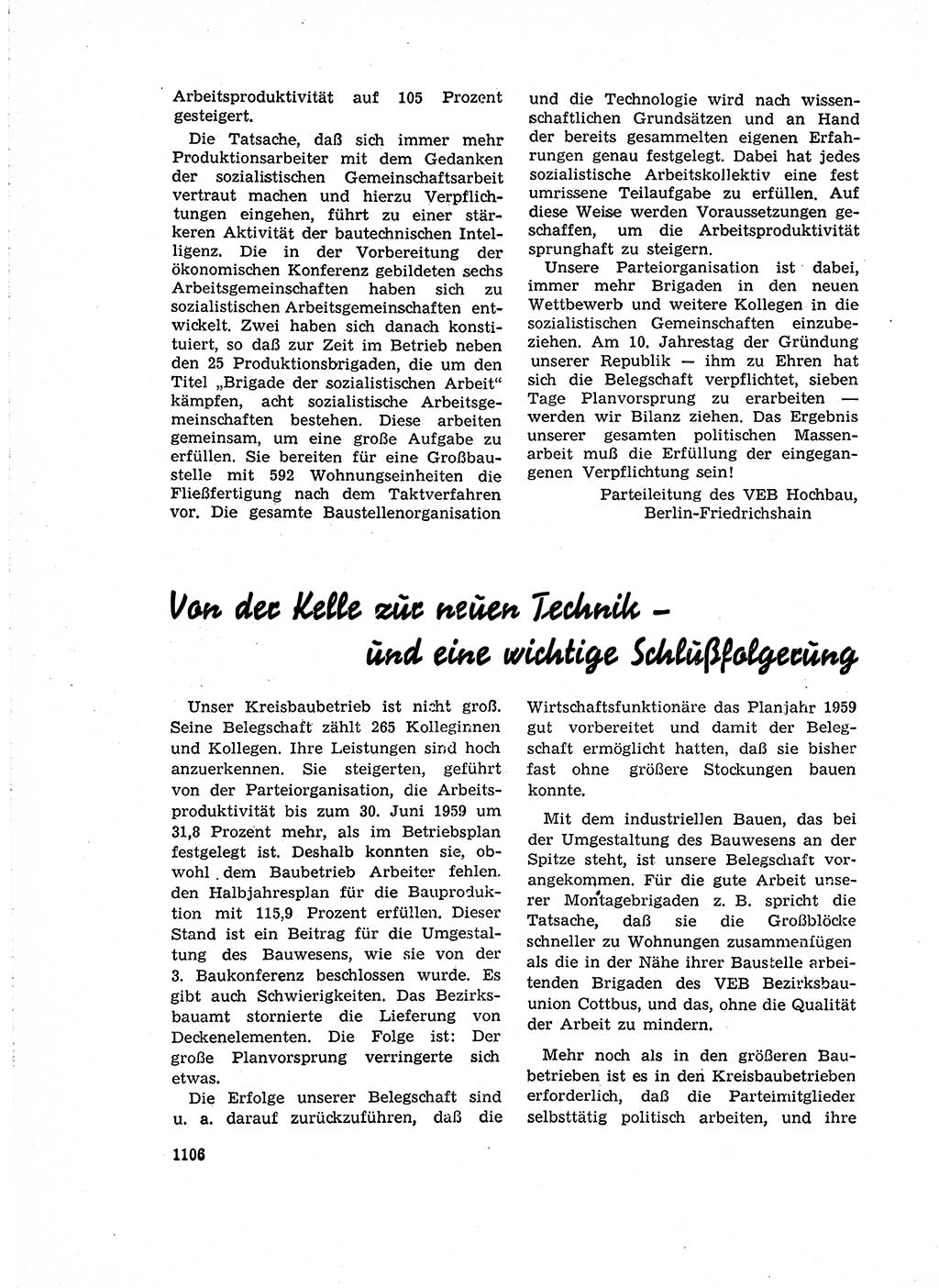 Neuer Weg (NW), Organ des Zentralkomitees (ZK) der SED (Sozialistische Einheitspartei Deutschlands) für Fragen des Parteiaufbaus und des Parteilebens, 14. Jahrgang [Deutsche Demokratische Republik (DDR)] 1959, Seite 1106 (NW ZK SED DDR 1959, S. 1106)