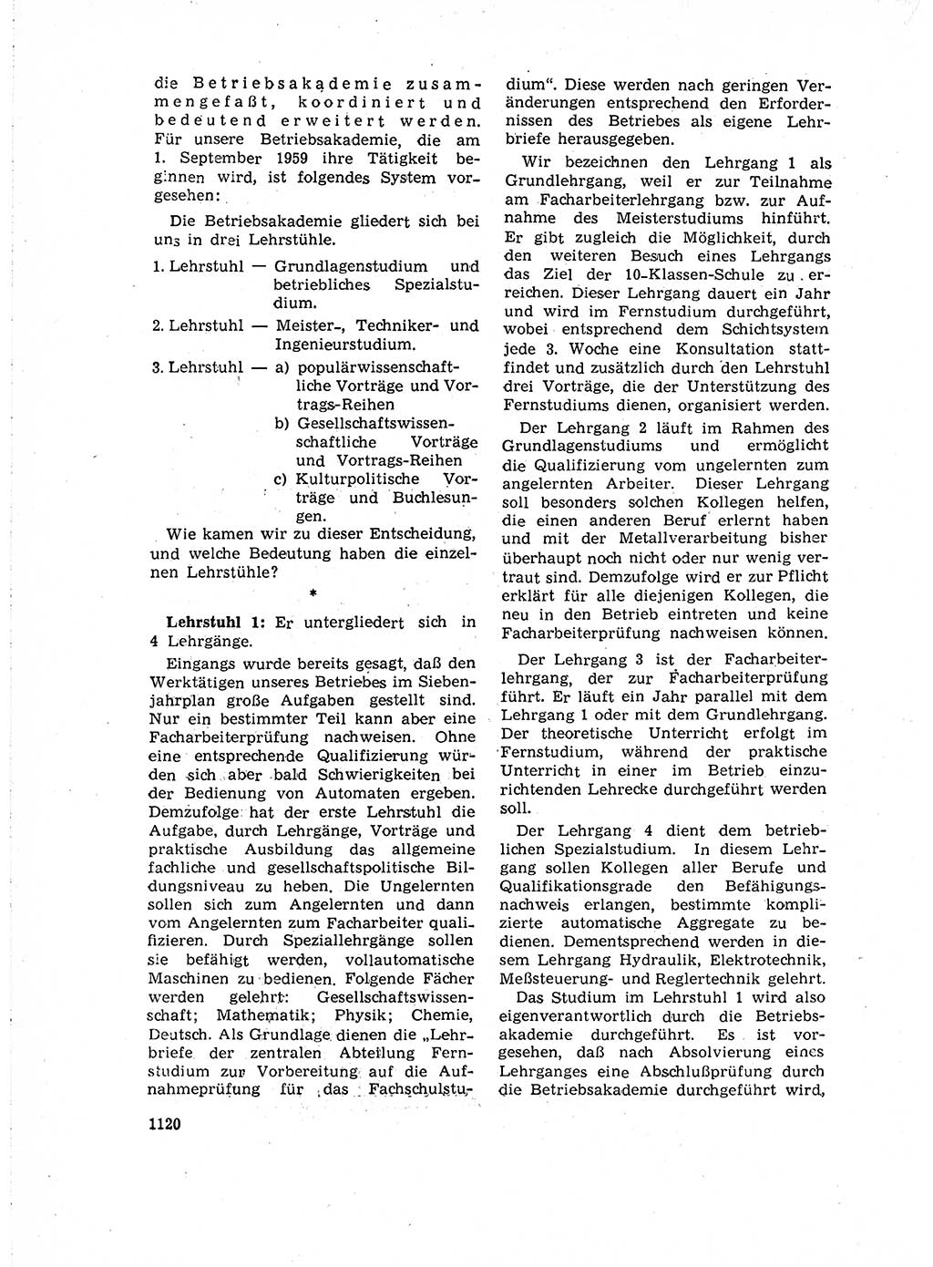 Neuer Weg (NW), Organ des Zentralkomitees (ZK) der SED (Sozialistische Einheitspartei Deutschlands) für Fragen des Parteiaufbaus und des Parteilebens, 14. Jahrgang [Deutsche Demokratische Republik (DDR)] 1959, Seite 1120 (NW ZK SED DDR 1959, S. 1120)