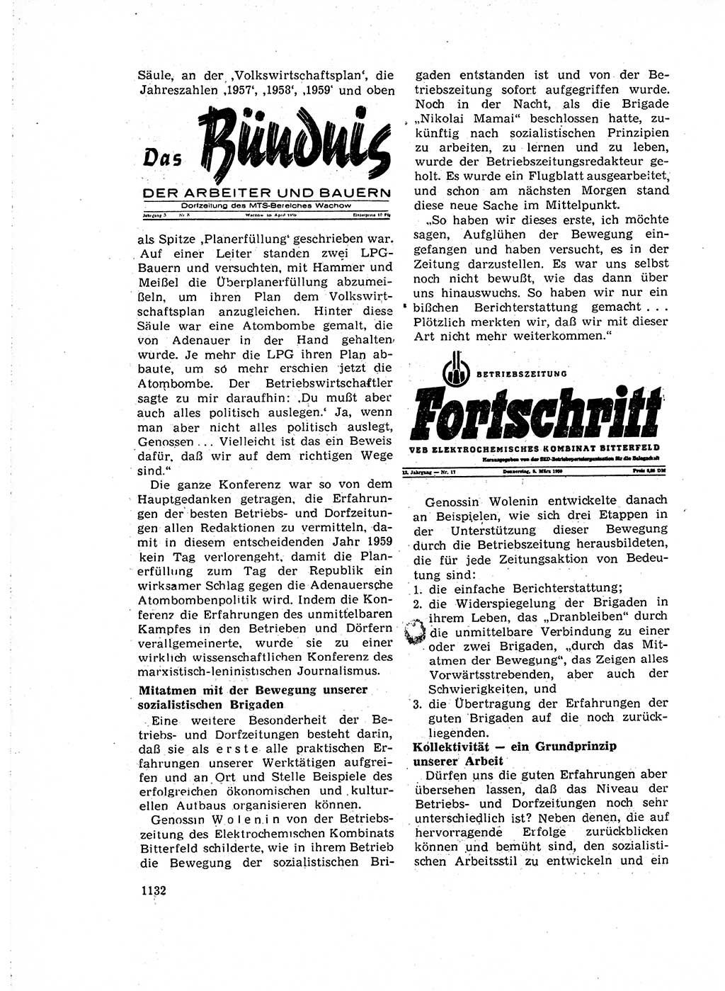 Neuer Weg (NW), Organ des Zentralkomitees (ZK) der SED (Sozialistische Einheitspartei Deutschlands) für Fragen des Parteiaufbaus und des Parteilebens, 14. Jahrgang [Deutsche Demokratische Republik (DDR)] 1959, Seite 1132 (NW ZK SED DDR 1959, S. 1132)