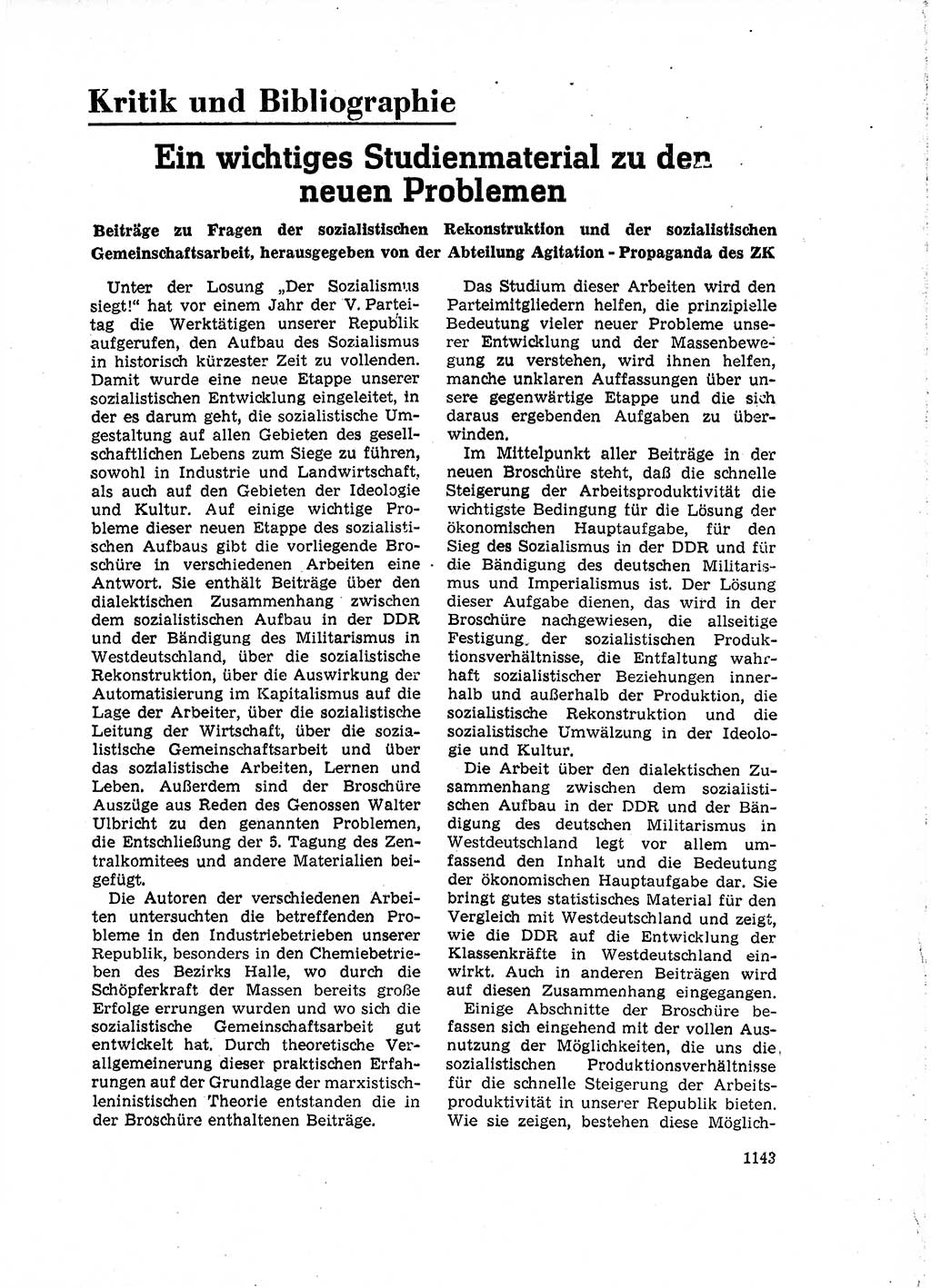 Neuer Weg (NW), Organ des Zentralkomitees (ZK) der SED (Sozialistische Einheitspartei Deutschlands) für Fragen des Parteiaufbaus und des Parteilebens, 14. Jahrgang [Deutsche Demokratische Republik (DDR)] 1959, Seite 1143 (NW ZK SED DDR 1959, S. 1143)