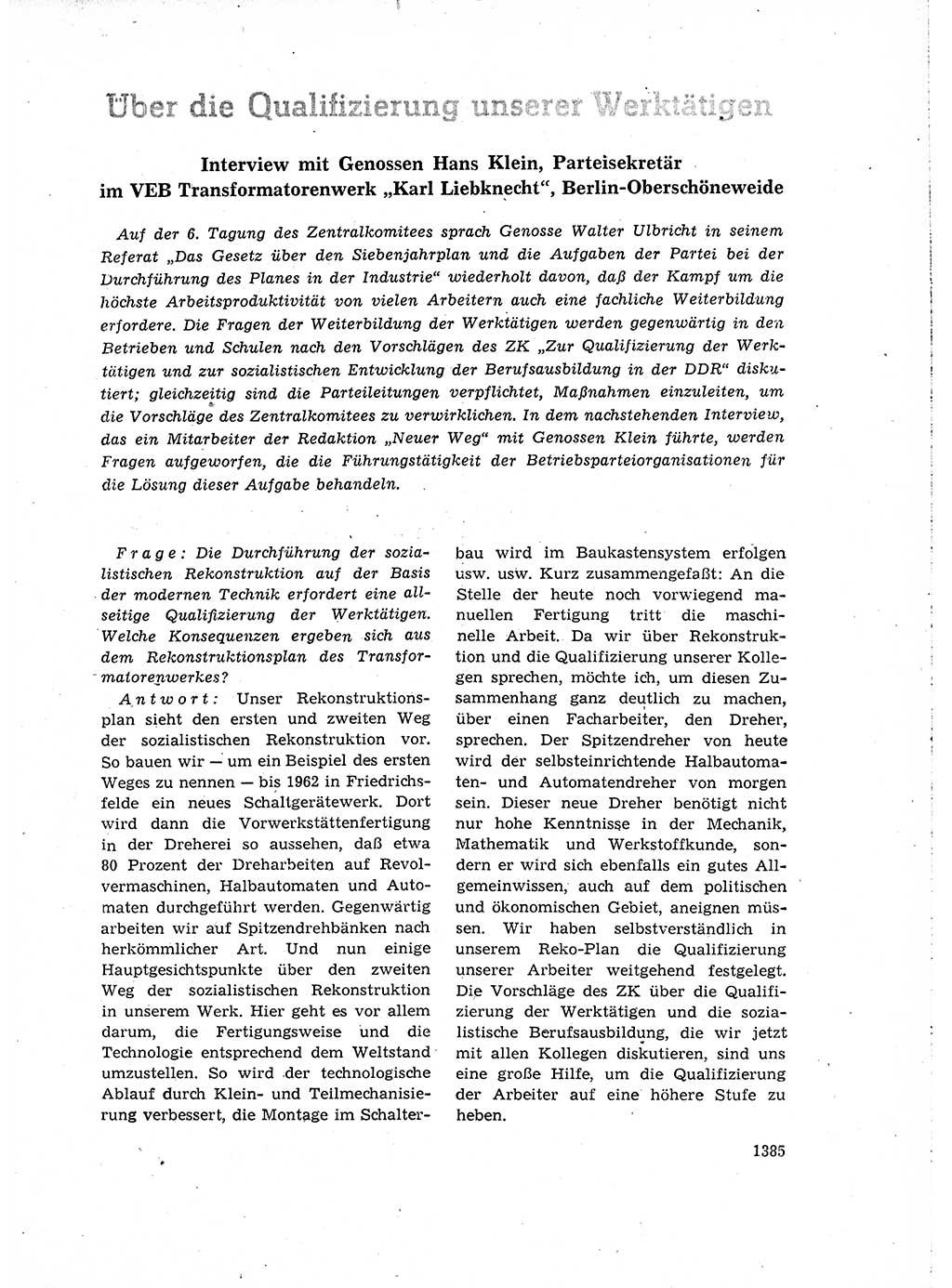 Neuer Weg (NW), Organ des Zentralkomitees (ZK) der SED (Sozialistische Einheitspartei Deutschlands) für Fragen des Parteiaufbaus und des Parteilebens, 14. Jahrgang [Deutsche Demokratische Republik (DDR)] 1959, Seite 1385 (NW ZK SED DDR 1959, S. 1385)