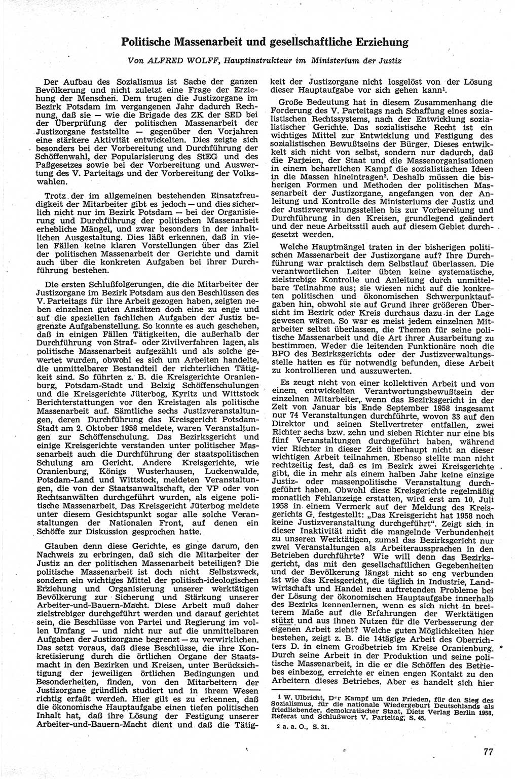 Neue Justiz (NJ), Zeitschrift für Recht und Rechtswissenschaft [Deutsche Demokratische Republik (DDR)], 13. Jahrgang 1959, Seite 77 (NJ DDR 1959, S. 77)