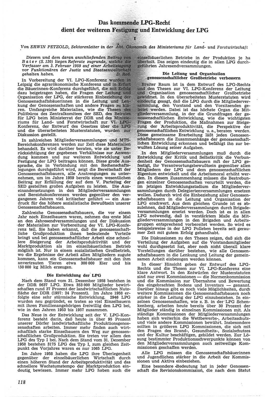 Neue Justiz (NJ), Zeitschrift für Recht und Rechtswissenschaft [Deutsche Demokratische Republik (DDR)], 13. Jahrgang 1959, Seite 118 (NJ DDR 1959, S. 118)