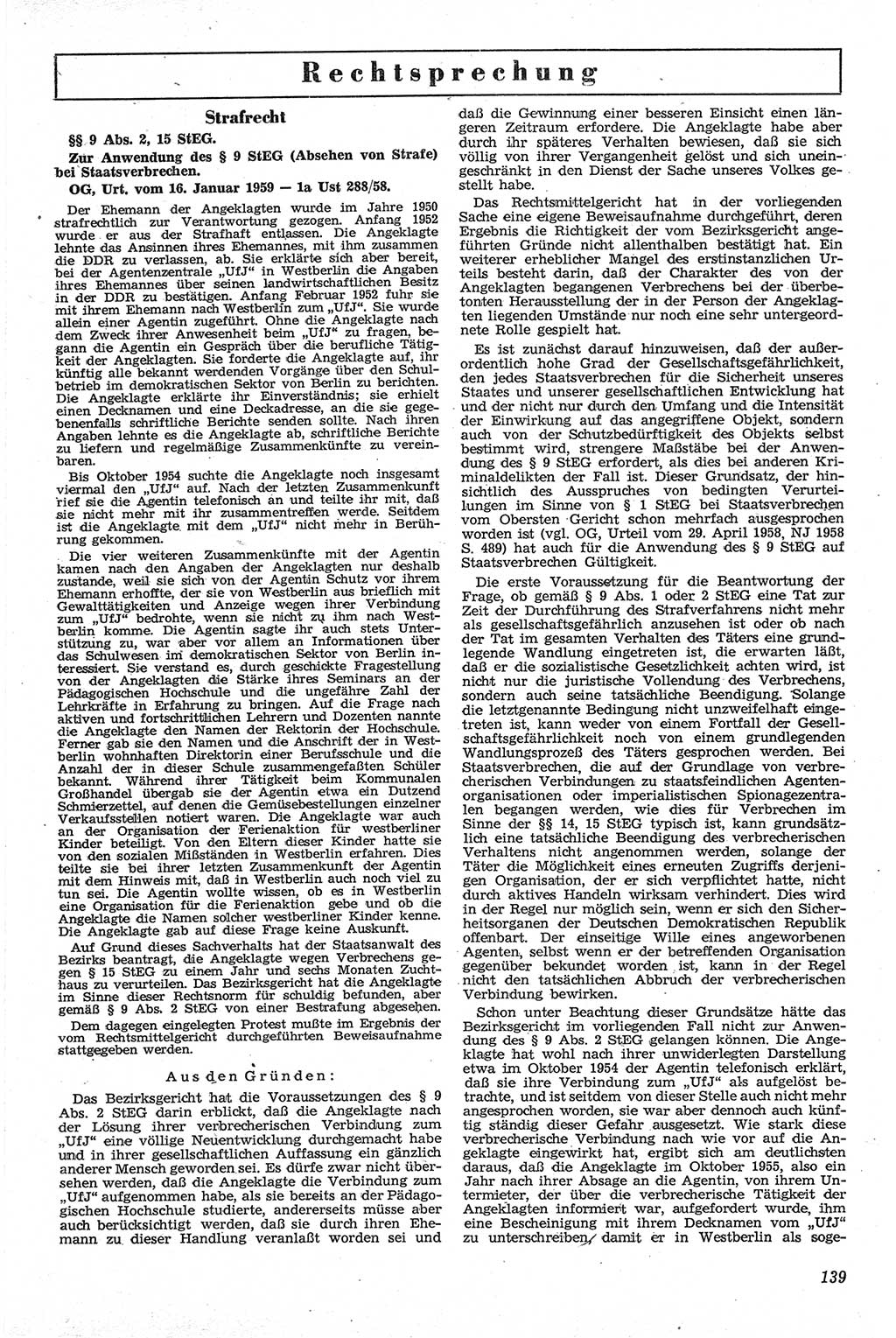Neue Justiz (NJ), Zeitschrift für Recht und Rechtswissenschaft [Deutsche Demokratische Republik (DDR)], 13. Jahrgang 1959, Seite 139 (NJ DDR 1959, S. 139)