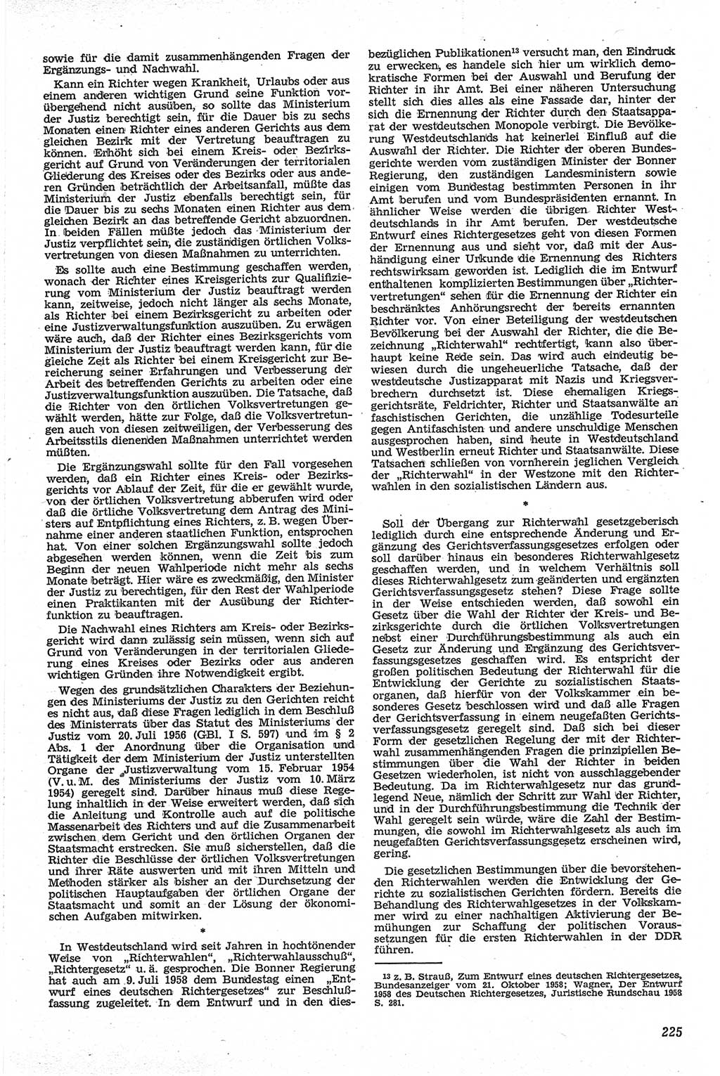 Neue Justiz (NJ), Zeitschrift für Recht und Rechtswissenschaft [Deutsche Demokratische Republik (DDR)], 13. Jahrgang 1959, Seite 225 (NJ DDR 1959, S. 225)