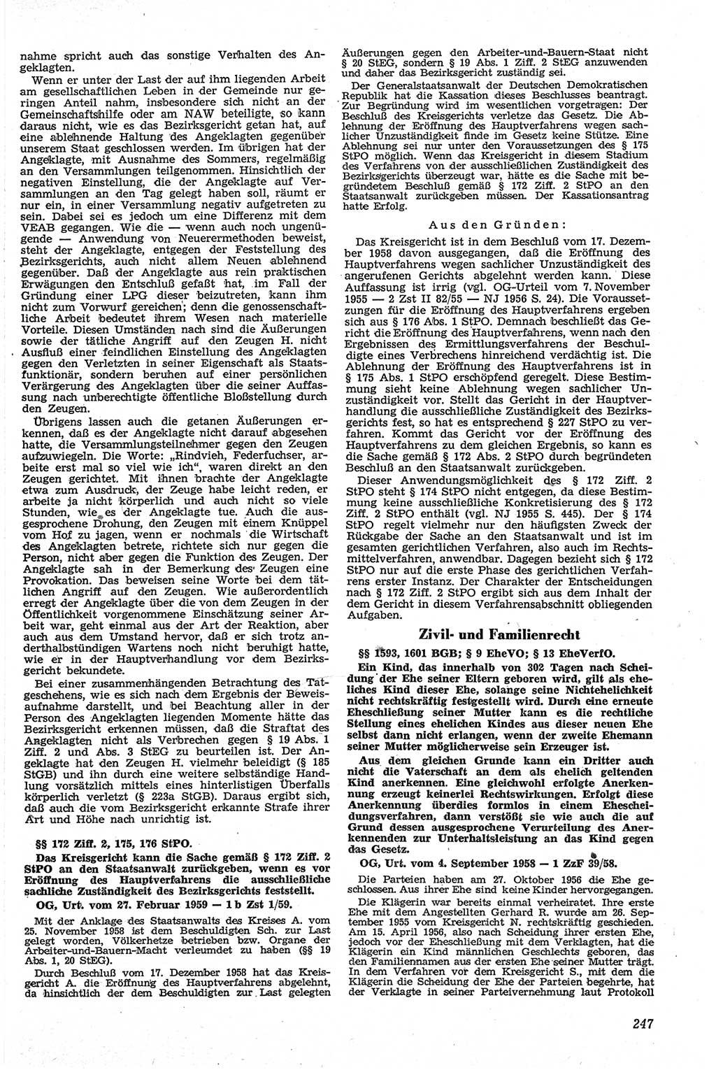 Neue Justiz (NJ), Zeitschrift für Recht und Rechtswissenschaft [Deutsche Demokratische Republik (DDR)], 13. Jahrgang 1959, Seite 247 (NJ DDR 1959, S. 247)