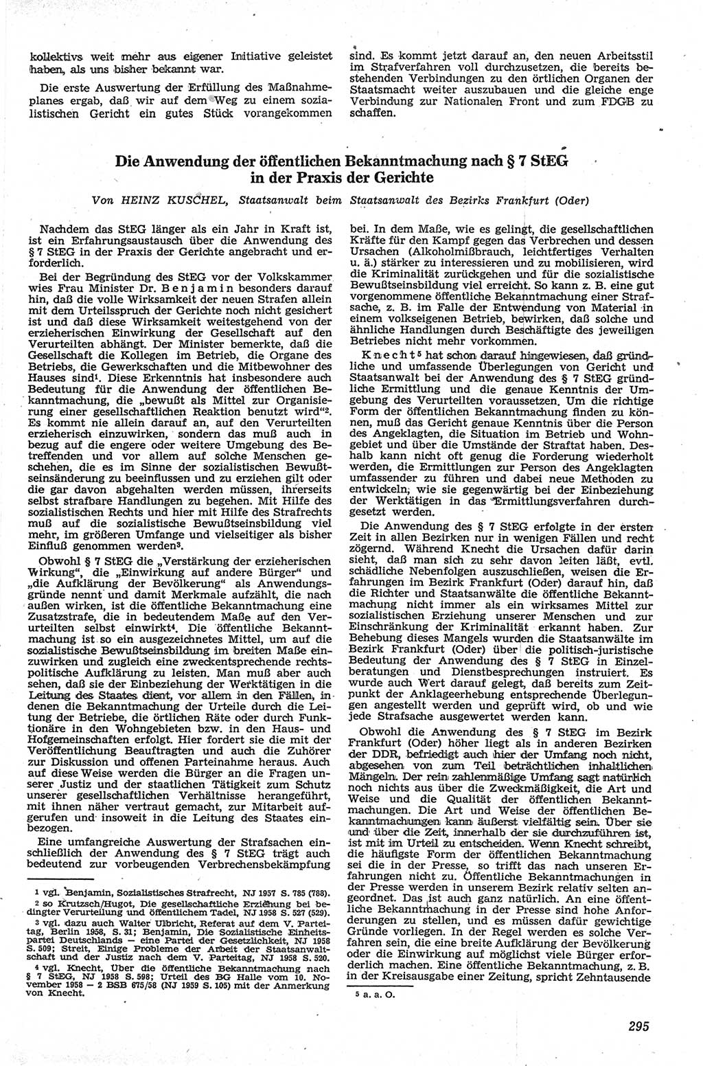 Neue Justiz (NJ), Zeitschrift für Recht und Rechtswissenschaft [Deutsche Demokratische Republik (DDR)], 13. Jahrgang 1959, Seite 295 (NJ DDR 1959, S. 295)