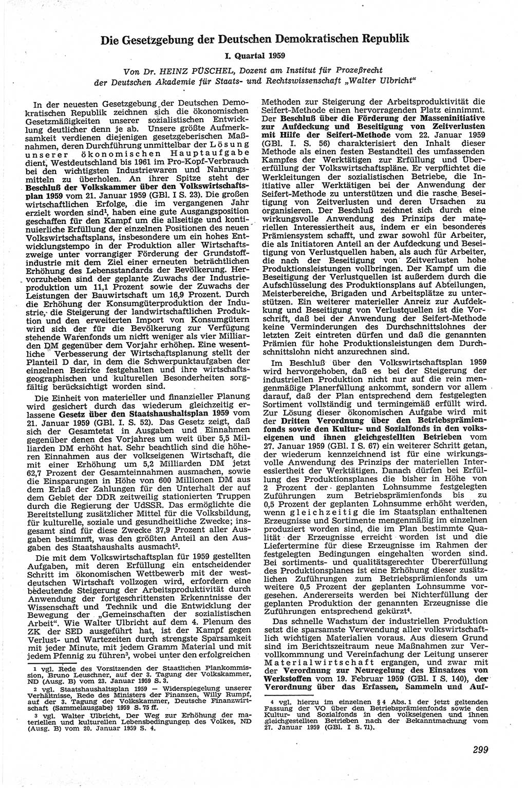 Neue Justiz (NJ), Zeitschrift für Recht und Rechtswissenschaft [Deutsche Demokratische Republik (DDR)], 13. Jahrgang 1959, Seite 299 (NJ DDR 1959, S. 299)