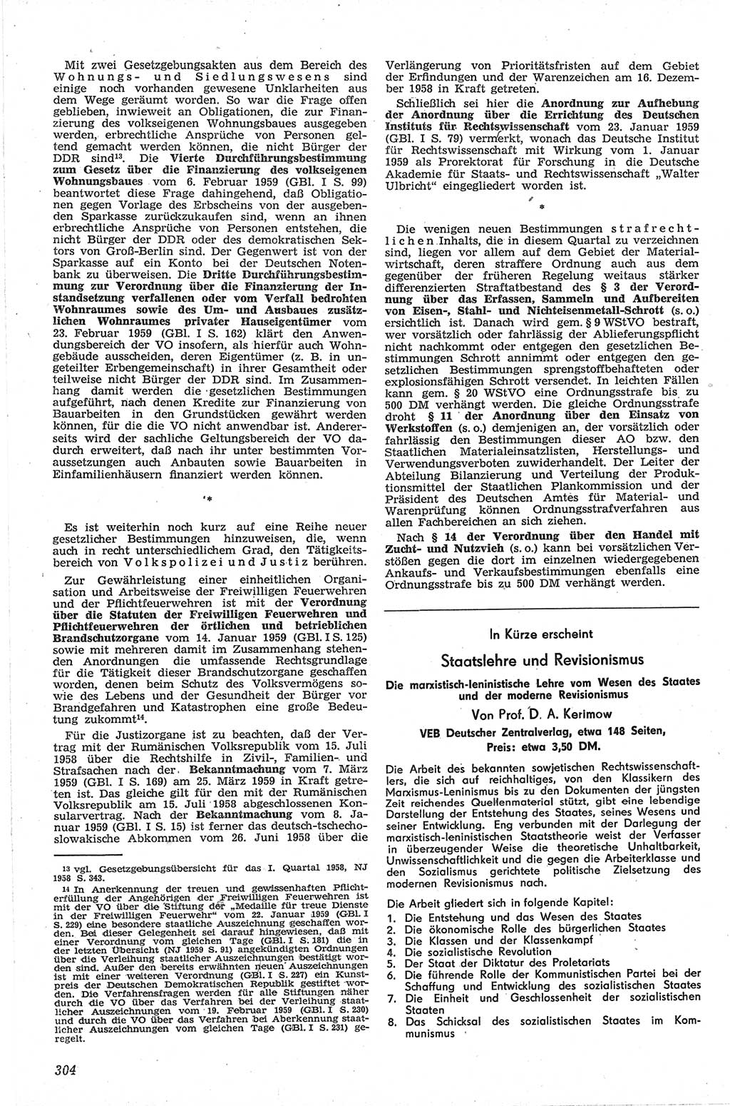 Neue Justiz (NJ), Zeitschrift für Recht und Rechtswissenschaft [Deutsche Demokratische Republik (DDR)], 13. Jahrgang 1959, Seite 304 (NJ DDR 1959, S. 304)
