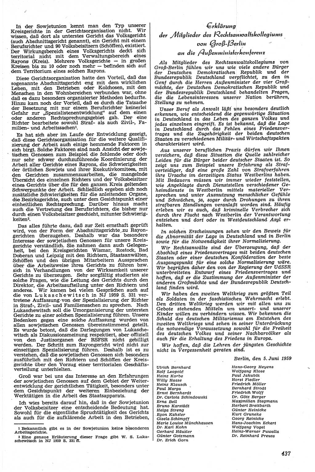 Neue Justiz (NJ), Zeitschrift für Recht und Rechtswissenschaft [Deutsche Demokratische Republik (DDR)], 13. Jahrgang 1959, Seite 437 (NJ DDR 1959, S. 437)