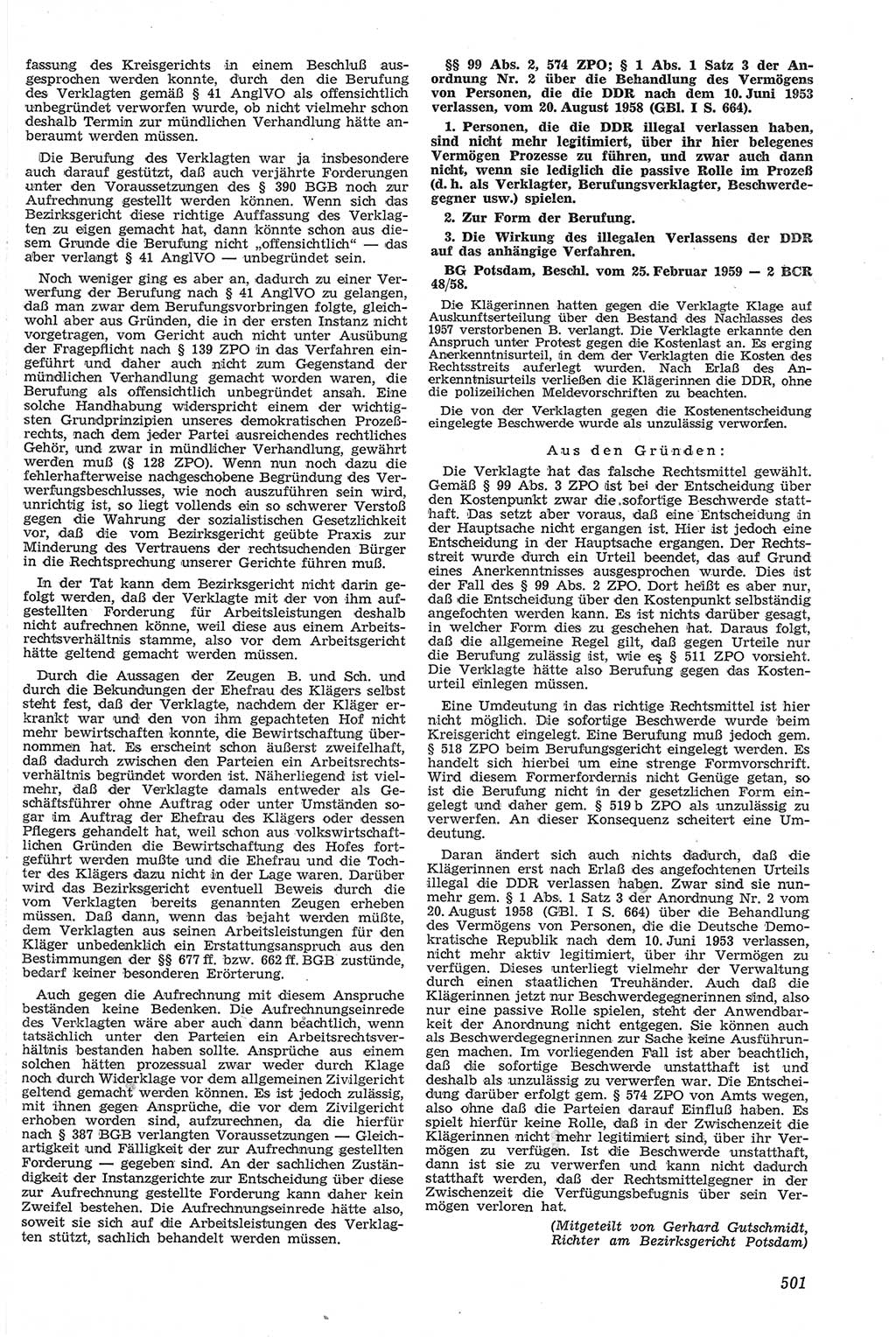 Neue Justiz (NJ), Zeitschrift für Recht und Rechtswissenschaft [Deutsche Demokratische Republik (DDR)], 13. Jahrgang 1959, Seite 501 (NJ DDR 1959, S. 501)