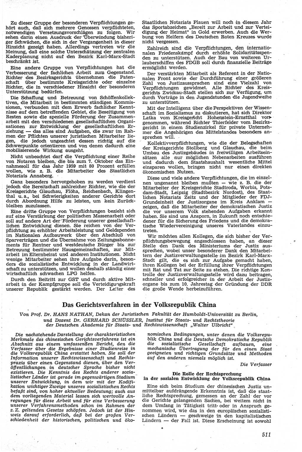 Neue Justiz (NJ), Zeitschrift für Recht und Rechtswissenschaft [Deutsche Demokratische Republik (DDR)], 13. Jahrgang 1959, Seite 511 (NJ DDR 1959, S. 511)