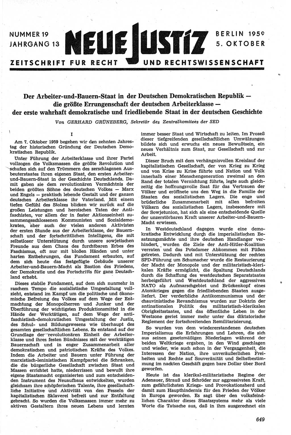 Neue Justiz (NJ), Zeitschrift für Recht und Rechtswissenschaft [Deutsche Demokratische Republik (DDR)], 13. Jahrgang 1959, Seite 649 (NJ DDR 1959, S. 649)