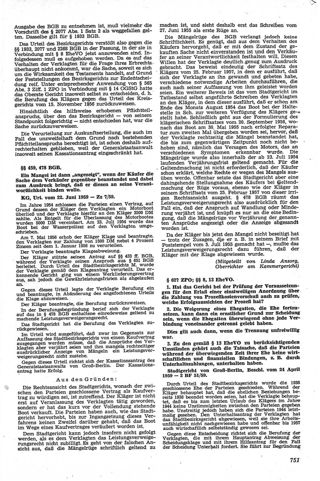 Neue Justiz (NJ), Zeitschrift für Recht und Rechtswissenschaft [Deutsche Demokratische Republik (DDR)], 13. Jahrgang 1959, Seite 751 (NJ DDR 1959, S. 751)