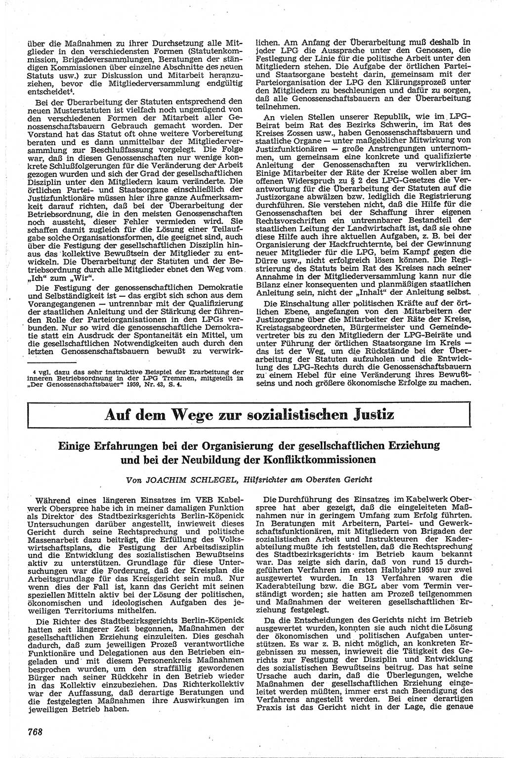 Neue Justiz (NJ), Zeitschrift für Recht und Rechtswissenschaft [Deutsche Demokratische Republik (DDR)], 13. Jahrgang 1959, Seite 768 (NJ DDR 1959, S. 768)