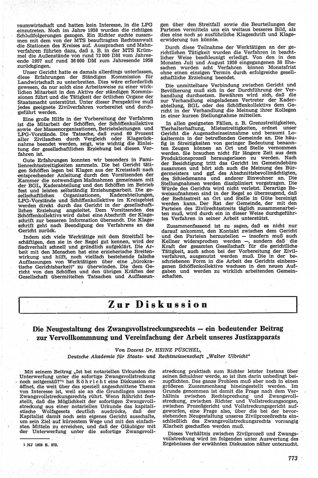 Neue Justiz (NJ), Zeitschrift für Recht und Rechtswissenschaft [Deutsche Demokratische Republik (DDR)], 13. Jahrgang 1959, Seite 773 (NJ DDR 1959, S. 773)